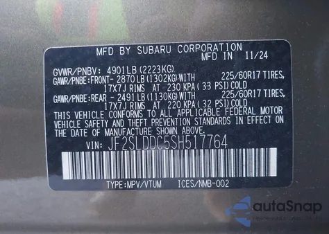 2025 Subaru Forester Premium z USA, uszkodzony, nr VIN JF2SLDDC5SH517764